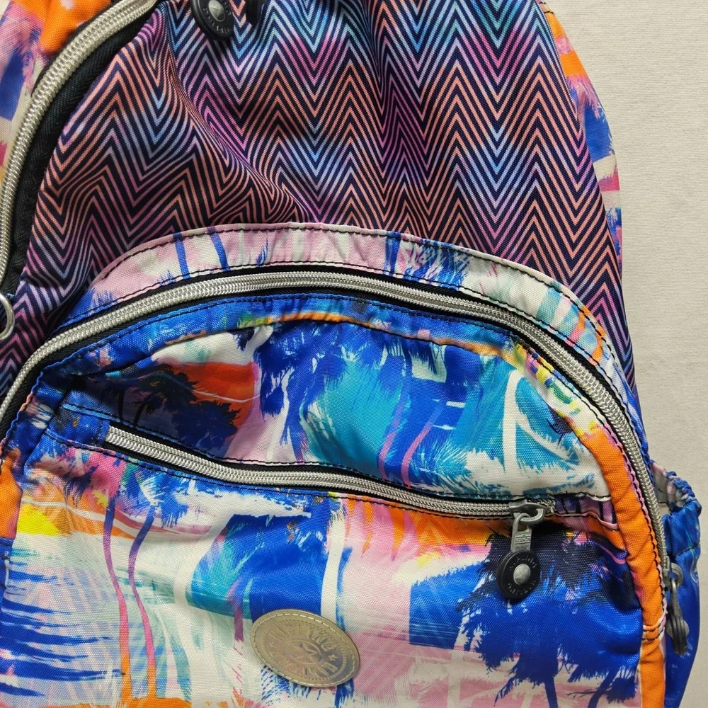 Kipling Backpack Kids Blue Pink Orange Palm Tree‎ Chevron BP4406-9BD - Picture 6 of 16